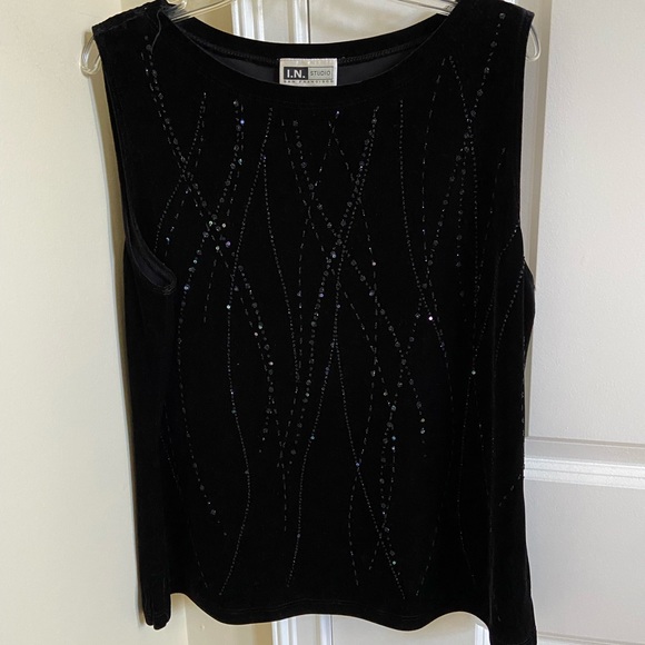 IN Studio Top Black Silver Sequin Large - Picture 3 of 5